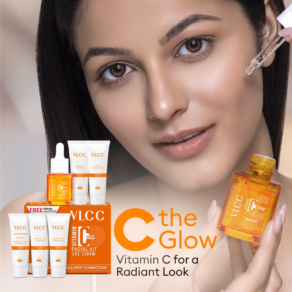 VLCC Vitamin C Serum Facial Kit - 135g | Skin Brightening Facial Kit | Skin Brightening Facial at Home | Fades Spots and Dullness | Vitamin C, Hyaluronic Acid & Ferulic Acid