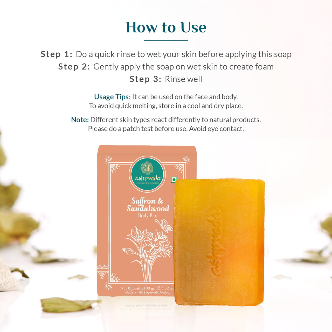 Ashpveda Sandalwood & Saffron Bathing Soap Bar | Ayurvedic Handmade Natural Scented Soap For Glowing, Smooth & Moisturizing Skin (100 gm) (Pack of 3)