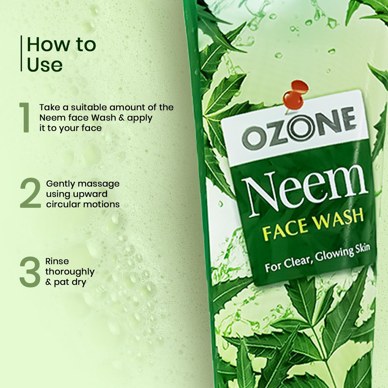 Ozone Neem Face Wash | Enriched with Neem, Aloe Vera, Lemon & Clove | For Deep Cleansing, Anti-Pollution, Soft, Smooth & Glowing Skin | For Men & Women | 100ml (Pack of 3)