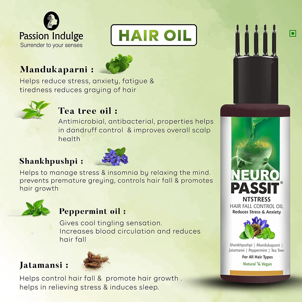 Passion Indulge Natural Onion Hair Growth Oil 100ml & Neuropassit NTstress Hair Fall Control & Cooling Oil 100ml Combo