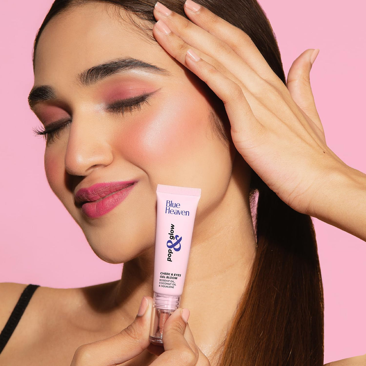 Blue Heaven Pop & Glow Eye & Cheek tint blusher for face makeup, Blush enriched with Rosehip and Coconut oil - Spicy Pink, 12ml