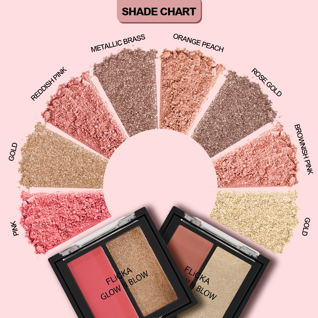 FLiCKA Glow N Blow Blusher And Highlighter Palette For Face Makeup| Long Lasting, Travel Friendly, Highly Pigmented Flawless Look | 04 Goal Oriented