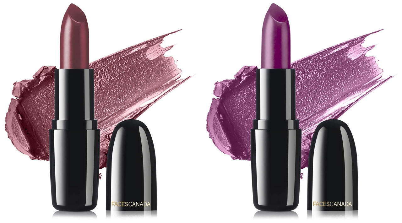 FACESCANADA Weightless Cream Glossy Y Lipstick 4 G Imperial Plum 23 (Grape/Berry), Weightless Creme Lipstick - 4 G Amber 14 (Wine)