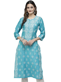 Ada Hand Embroidered New Lucknowi Chikankari Chanderi Kurta Kurti for Women A411175