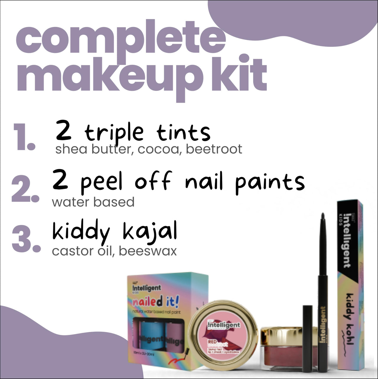 Tuco® Kids Organic Glam Makeup Box for Girls | Safe Makeup Kit | Birthday Gift for 4 5 6 7 8 9 10 11 12-16 Years Old | Non-Toxic Kids Lip balm, Kajal and Nail Paint