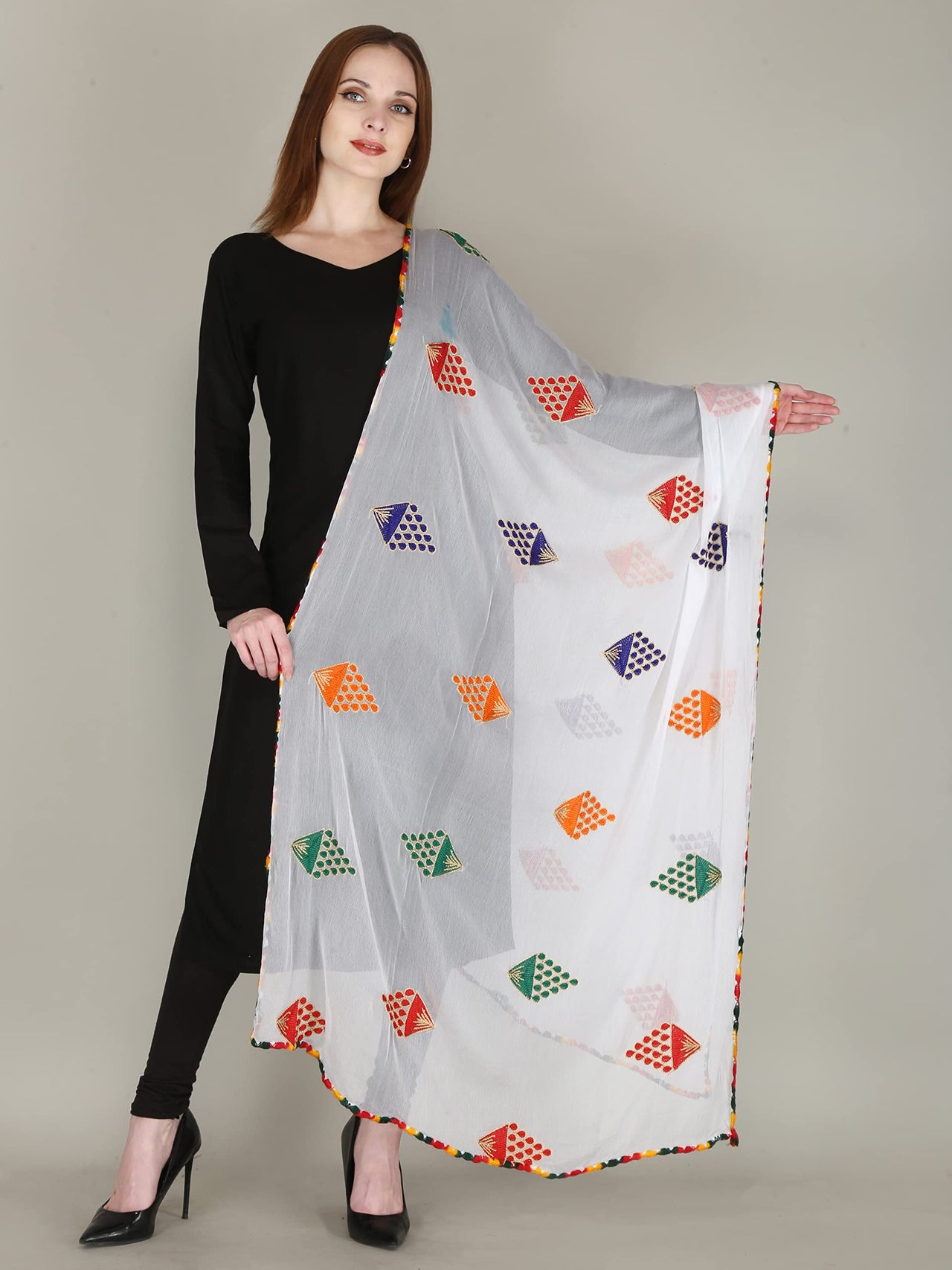 DIAMO Embroidered Chiffon Women's  Dupatta