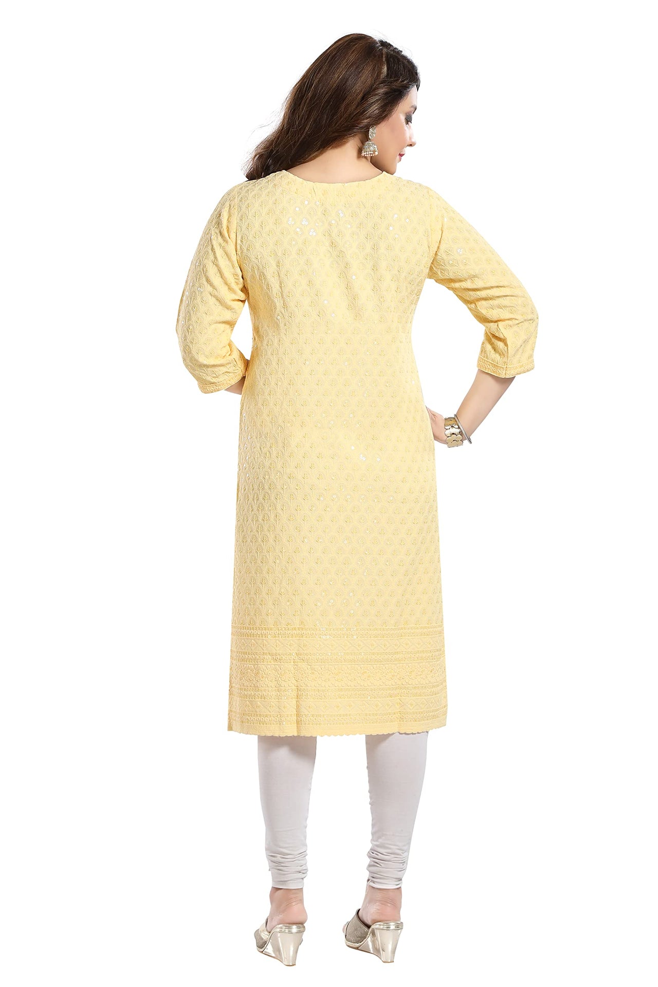 QUEEN SHIELD Women's  Knee Length Rayon Chikan-Kari KurtaKurti (QS_6631)