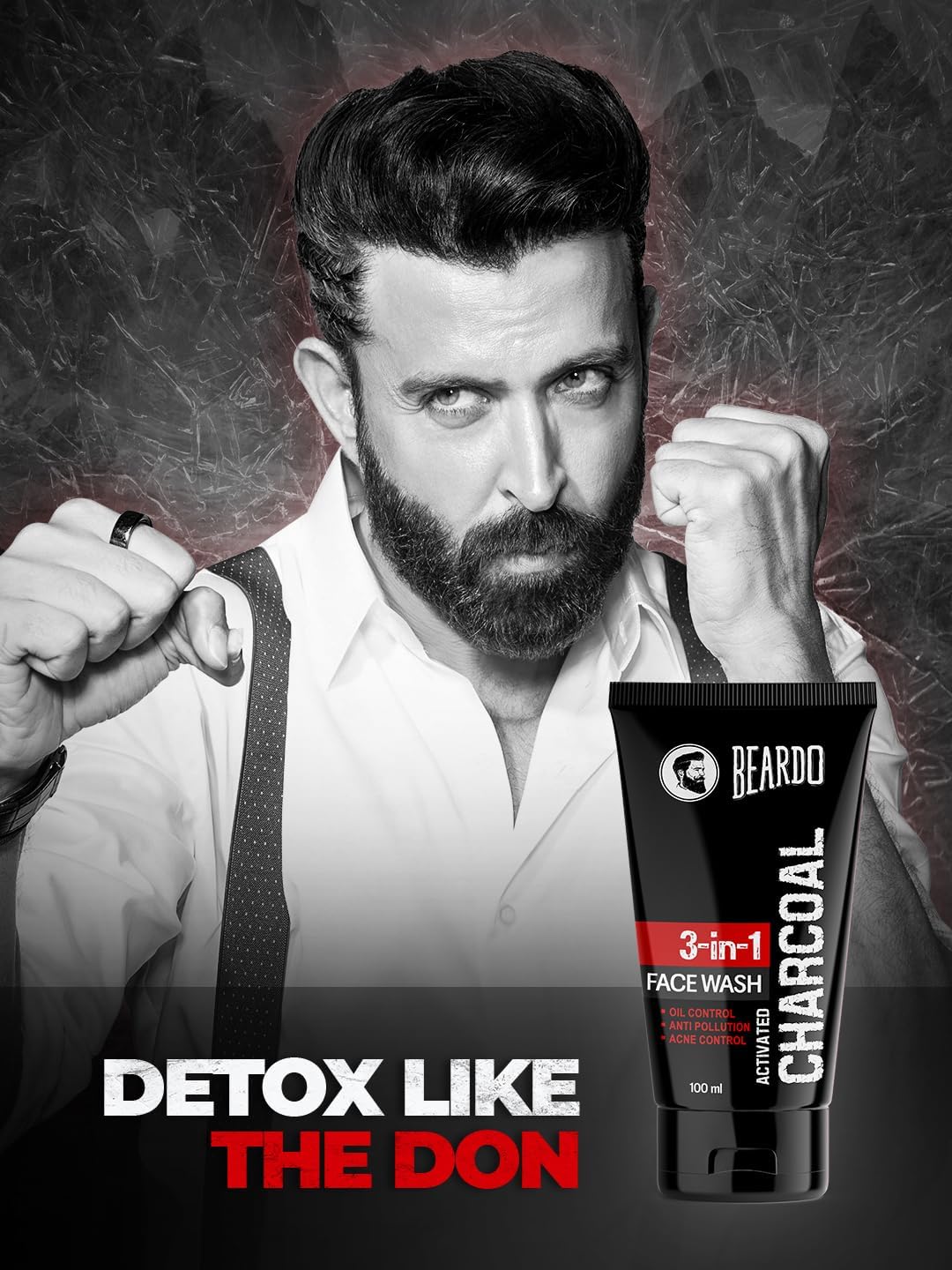 Beardo 3-in-1 Activated Charcoal Face Wash| Deep Cleanse, Exfoliate & Detoxify | All-in-One Face Wash for Oily Skin, Dirt & Pollution Removal | Oil Control Face wash for men 100ml
