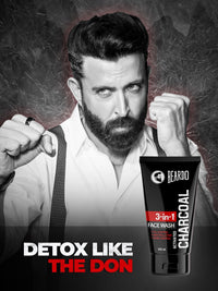 Beardo 3-in-1 Activated Charcoal Face Wash| Deep Cleanse, Exfoliate & Detoxify | All-in-One Face Wash for Oily Skin, Dirt & Pollution Removal | Oil Control Face wash for men 100ml