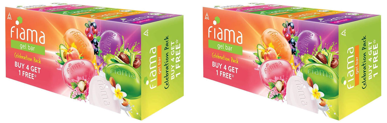 Fiama Gel Bar Celebration Pack With 5 unique Gel Bars & Skin Conditioners For Moisturized Skin, 125g Soap (Buy 4 Get 1 Free) (Pack of 2)