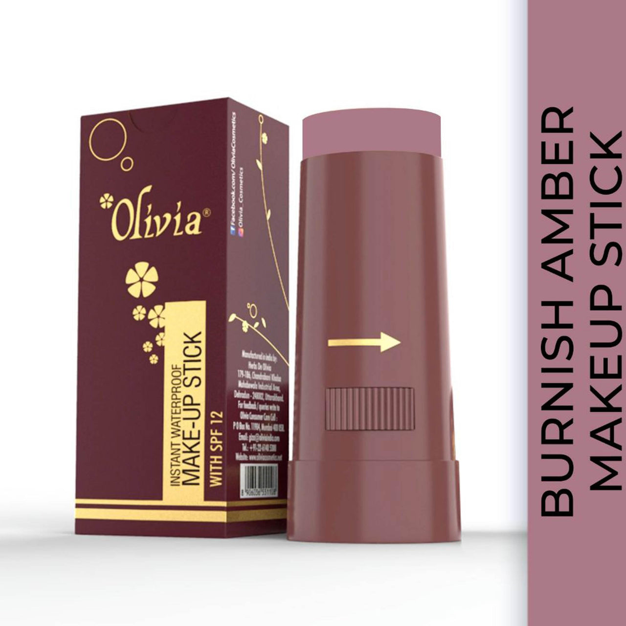 Olivia Instant Waterproof Makeup Stick shimmering Concealer Burnish Amber 15 g Shade No.10 (SPF 12) Shimmery Finish
