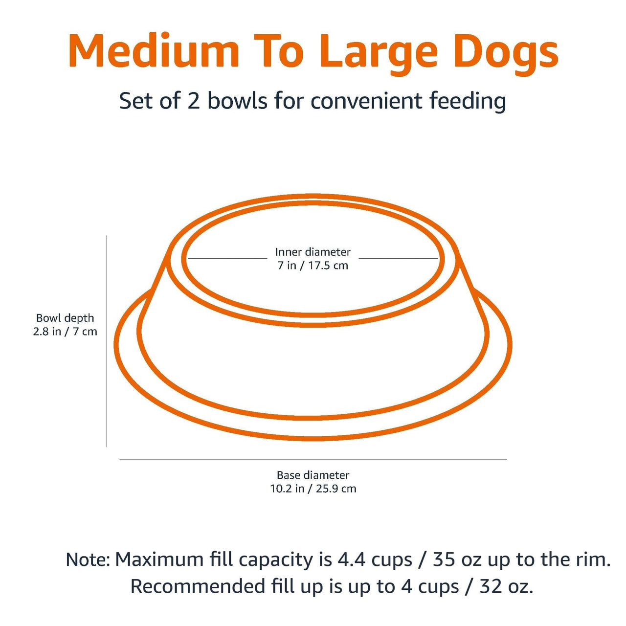 Basics Stainless Steel Non-Skid Pet Dog Water And Food Bowl, 2-Pack (10 x 2.8 Inches), Each Holds Up to 4 Cups