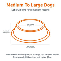 Basics Stainless Steel Non-Skid Pet Dog Water And Food Bowl, 2-Pack (10 x 2.8 Inches), Each Holds Up to 4 Cups