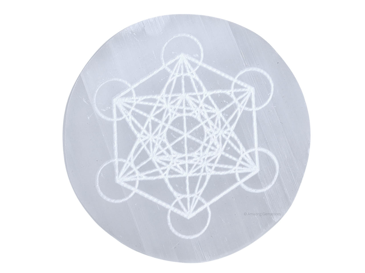Selenite Crystal Charging Plate For Crystals And Healing Stones, 4.5" Selenite Crystal Plate Engraved Metatron Cube Coaster For Home Office Table Decor (Selenite Round Disc)