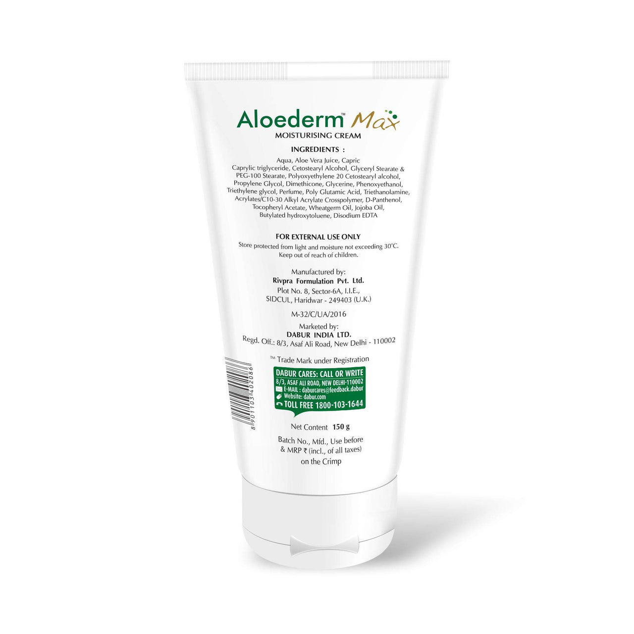 Aloederm Max Light & Non-Greasy Moisturizing Skin Cream - 150g | All Season Skin Care | Paraben Free | Phtlalate Free | Non Greasy, Light Texture | Enriched with Vitamin-E & Jojoba Oil