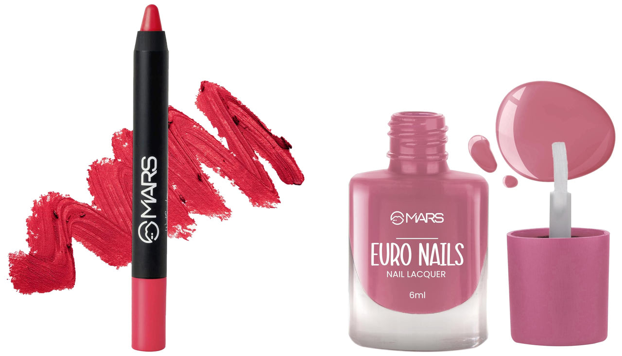 MARS Long Lasting Crayon Lipstick up to 12 Hours Stay | Matte Finish | Waterproof | Won't Smudge Won't Budge Lip Crayon (3.5 gm) (17-I Am Wise) EURO Nail Lacquer (6.0 ml) (Shade-14)