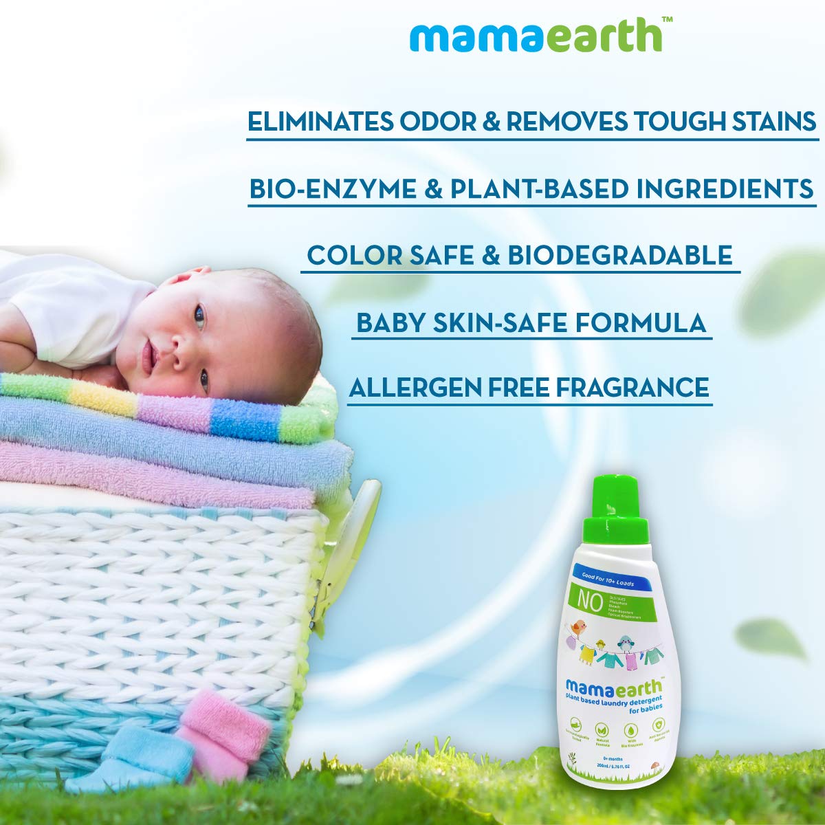 Mamaearth Easy Tummy Roll On for Digestion & Colic Relief with Hing & Fennel 40Ml & Mamaearth's Plant Based Baby Laundry Liquid Detergent, with Bio-Enzymes and Neem Extracts, 200ml