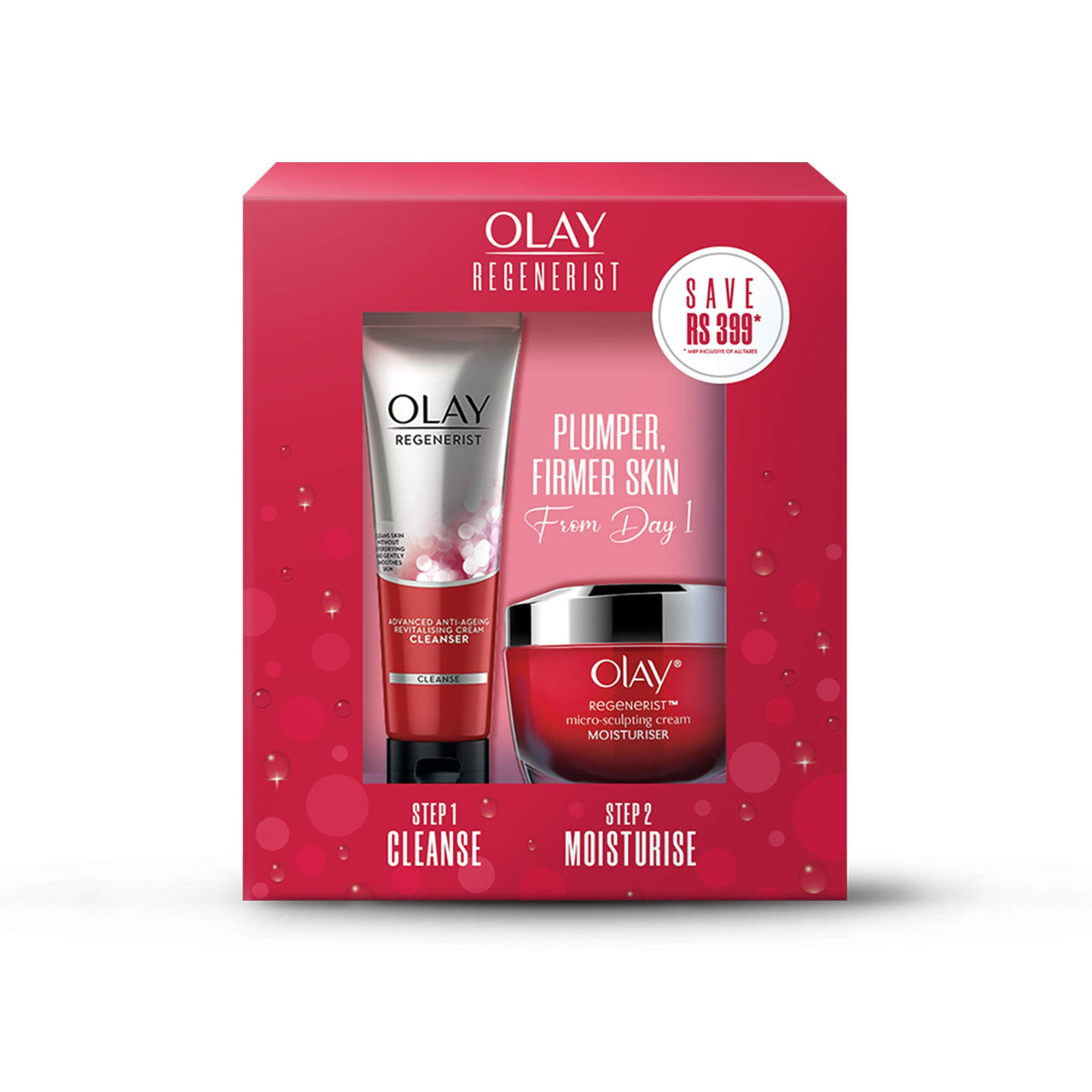 Olay Regenerist Giftpack - Day Cream 50g + Cleanser 100g | Hydrated, Plump, Bouncy Skin | With Hyaluronic Acid, Niacinamide and Peptides | Normal, Oily, Dry, Combination Skin | Pack of 2