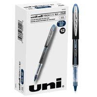 Uniball Vision Elite BLX Rollerball Pens, Blue/Black Pens Pack of 12, Micro Pens with 0.5mm Ink Black Pen