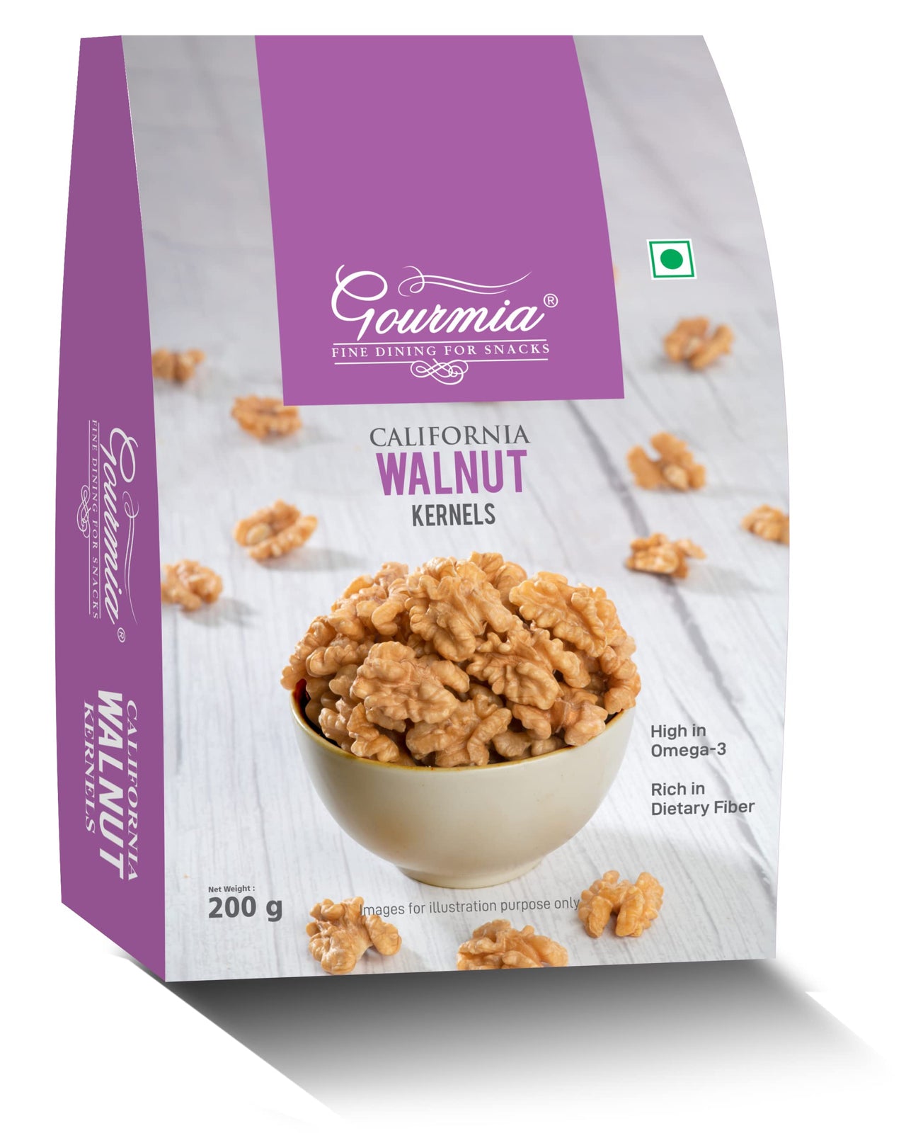 Gourmia California Walnuts Kernels 200g | Extra Light in Color | Large Size Walnut Halves | Without Shell | Akhrot Giri | Rich in Omega-3 | Delightful Snack | Brain Food | Crunchy Nuts