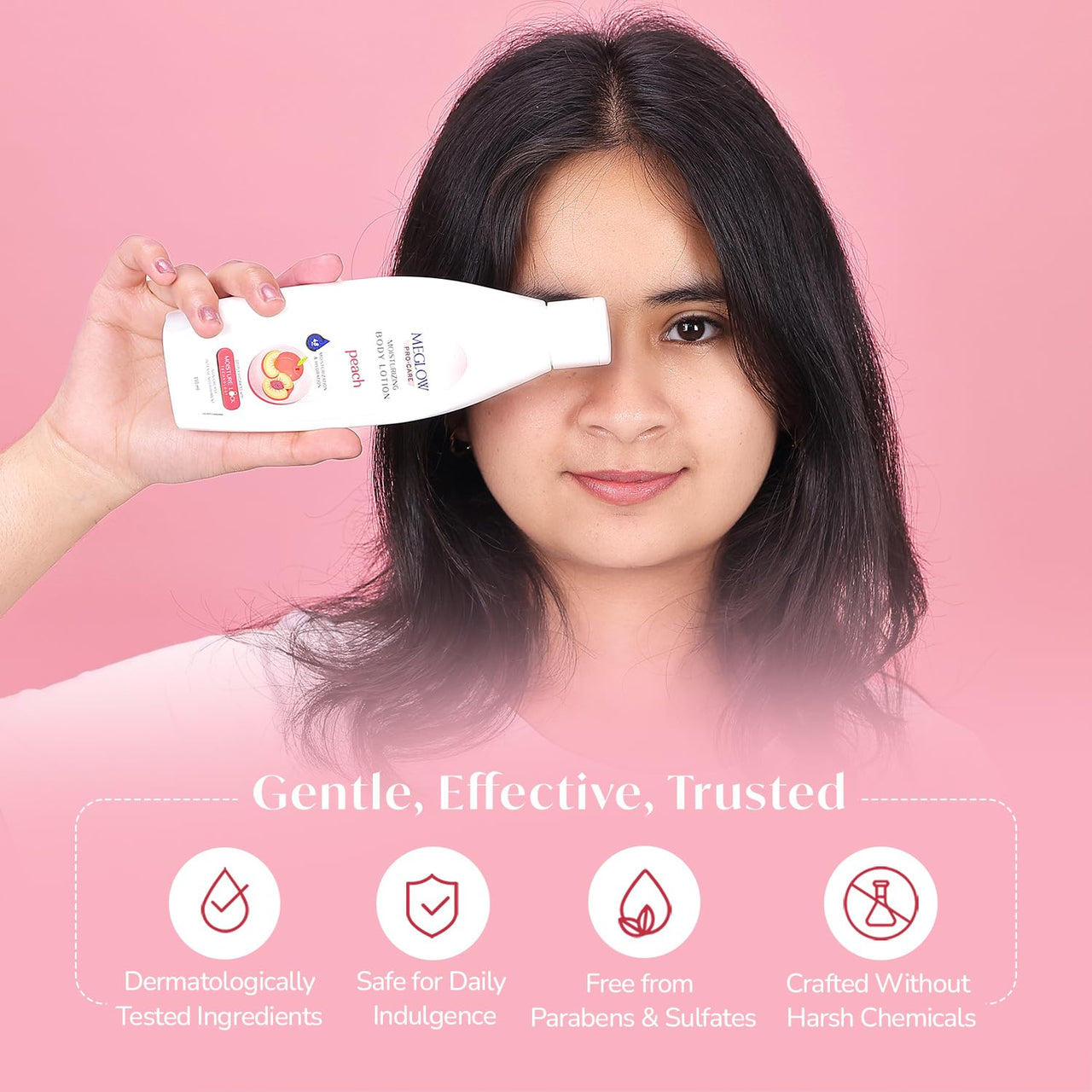 Meglow Pro-Care Moisturizer Body Lotion for Women/Men (150ml - Pack of 2)–Enriched with Peach|Body Lotion For Dry Skin|Deeply Hydrates with 48hrs Moisture Lock Technology