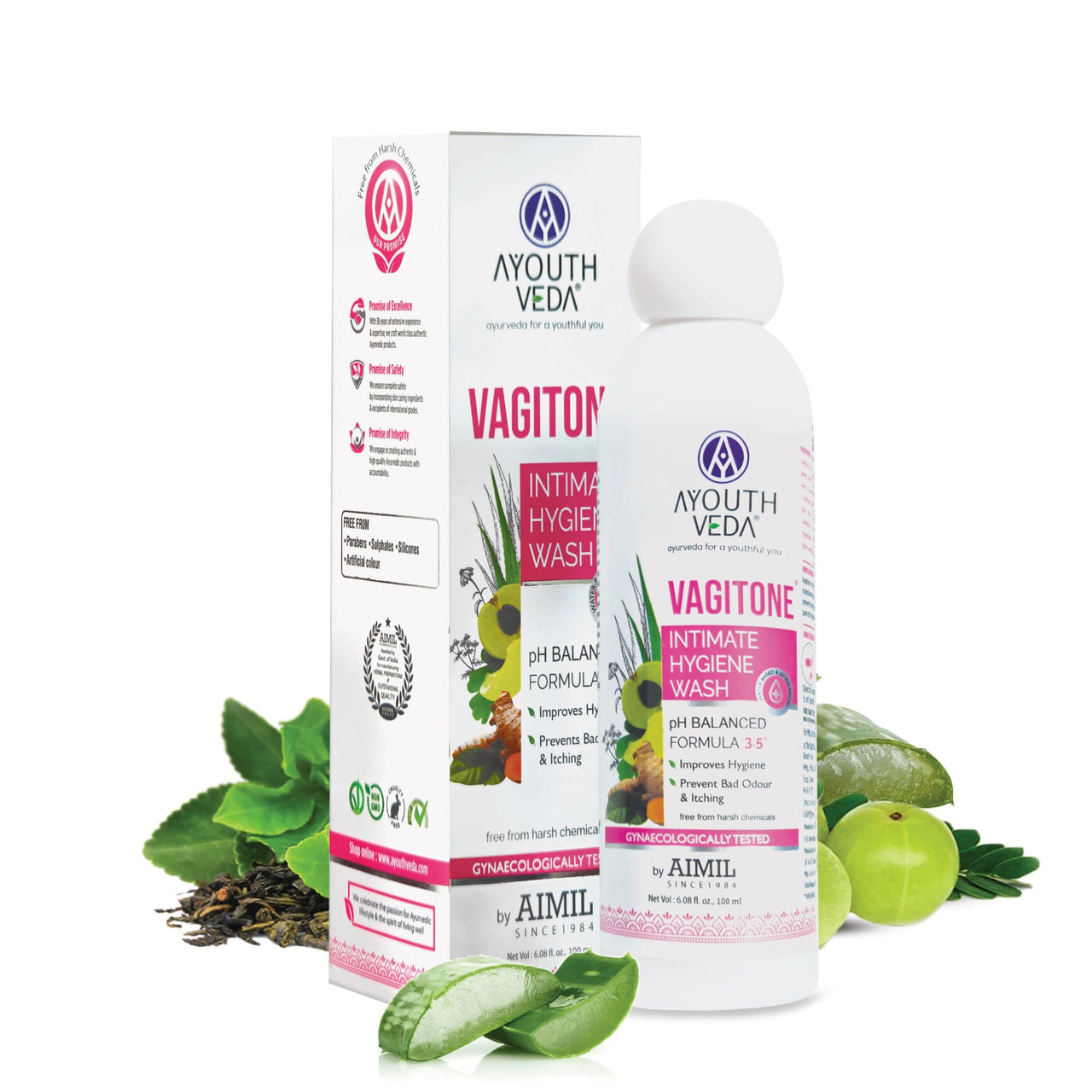 Ayouthveda Vagitone Intimate Hygiene Wash | Enriched With Aloe Vera, Amla & Green Tea | PH Balancing Formula, Prevents Dryness, Itchiness & Bad Odor | For Women (Pack Of 1-100ml)