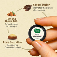 Mother Sparsh 100% Natural Baby Kajal with Zero Lead Content, Irritation Free & Safe for Newborn Babies, with Almond & Pure Cow Ghee, Nourishes & Thicken Baby Eyelashes - 5gm