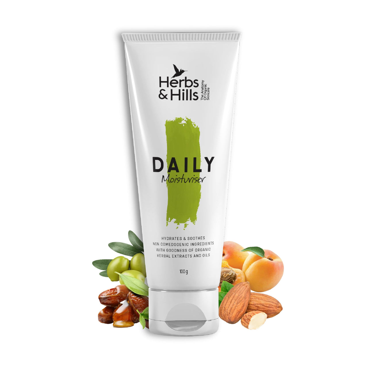 Herbs & Hills Daily Moisturizer Cream - 100g For All Skin Types with Almond, Olive, Avocado Oil, Keep Skin Soft, Hydrated & Supple, Remove Puffiness, Prevent UV Damage, Improve Skin Health