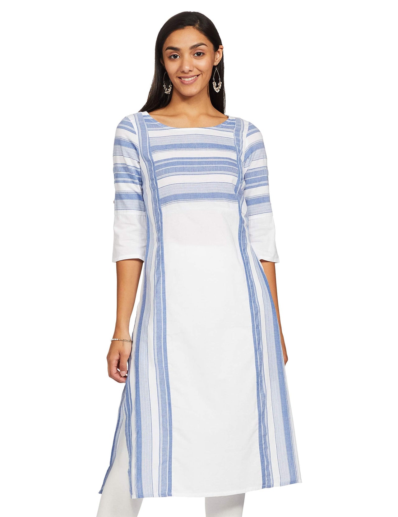 Aurelia Womens Round Neck Striped Kurta
