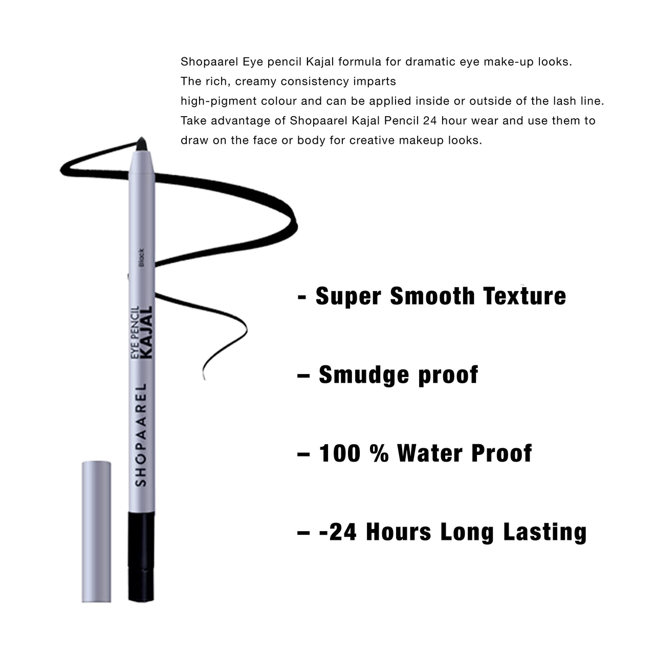 SHOPAAREL Matte Eye Kajal Pencil Super Black, Smudgeproof & Waterproof (Black 02)