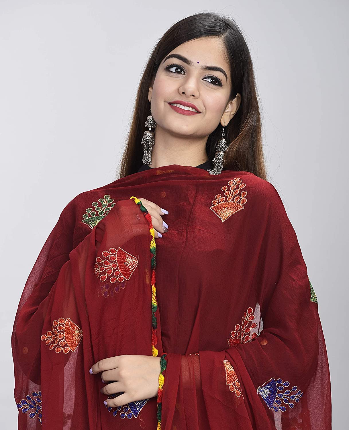 DIAMO Women's  Phulkari Chiffon Dupatta