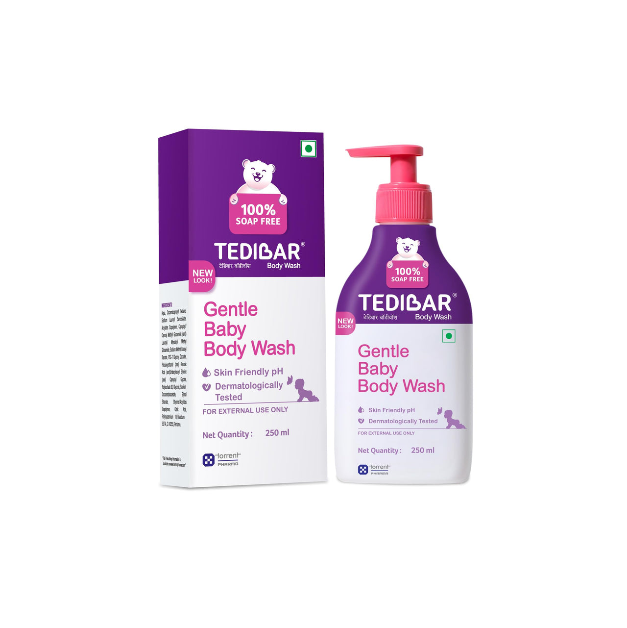 Tedibar Rich Moisturising Baby Body Wash 250ml with Skin Friendly PH | 100% Soap & Alkali Free | Prevents Dryness & Rahses | Dermatologically Tested | - By Torrent Pharma (Pack of 2)