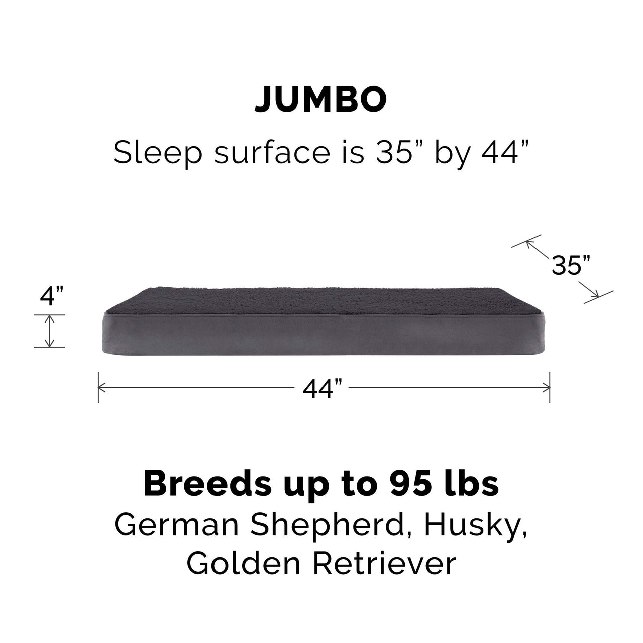 Furhaven Replacement Dog Bed Cover Terry & Suede Mattress, Machine Washable - Gray, Jumbo (X-Large) Terry & Suede (Gray) 40.0"L x 32.0"W x 0.3"Th Cover Only