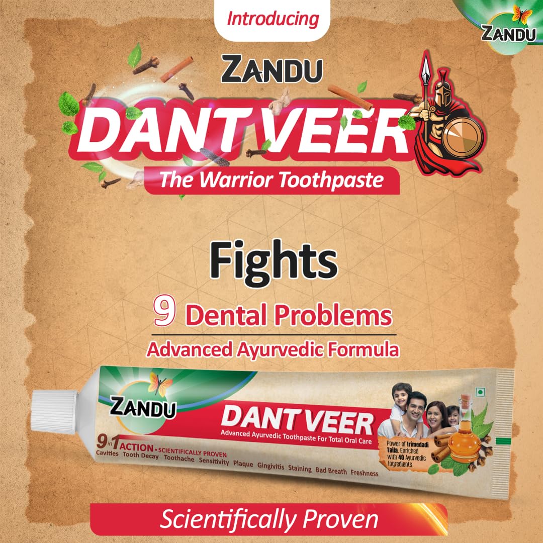 Zandu Dantveer, 200g, India’s 1st Ayurvedic toothpaste with Irimedadi oil | Scientifically proven formula |Fights 9 dental problems