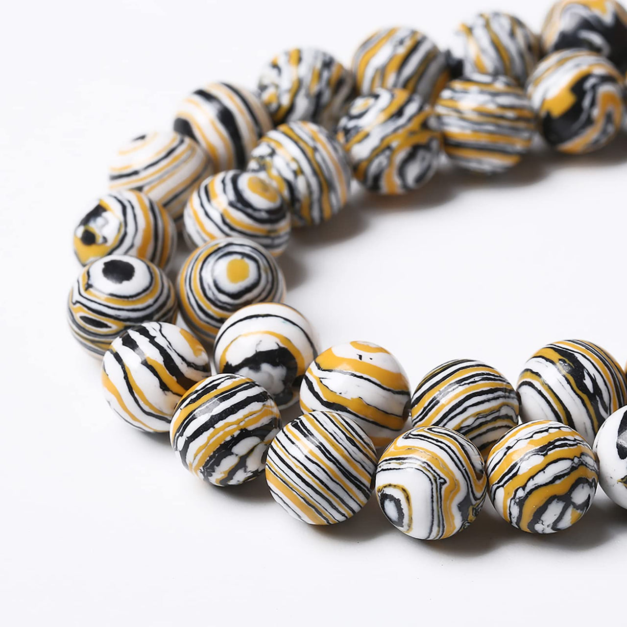 60pcs 6mm Natural Yellow Malachite Beads Round Loose Beads for Jewelry Making DIY Bracelets Necklace Crystal Energy Healing Power Stone (6mm, Yellow Black Malachite)