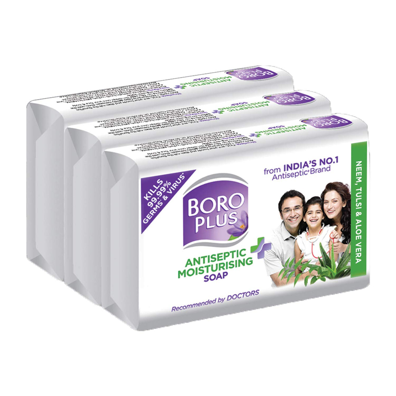 BoroPlus Antiseptic + Moisturising Soap - Neem, Tulsi & Aloe Vera, [Pack of 3]