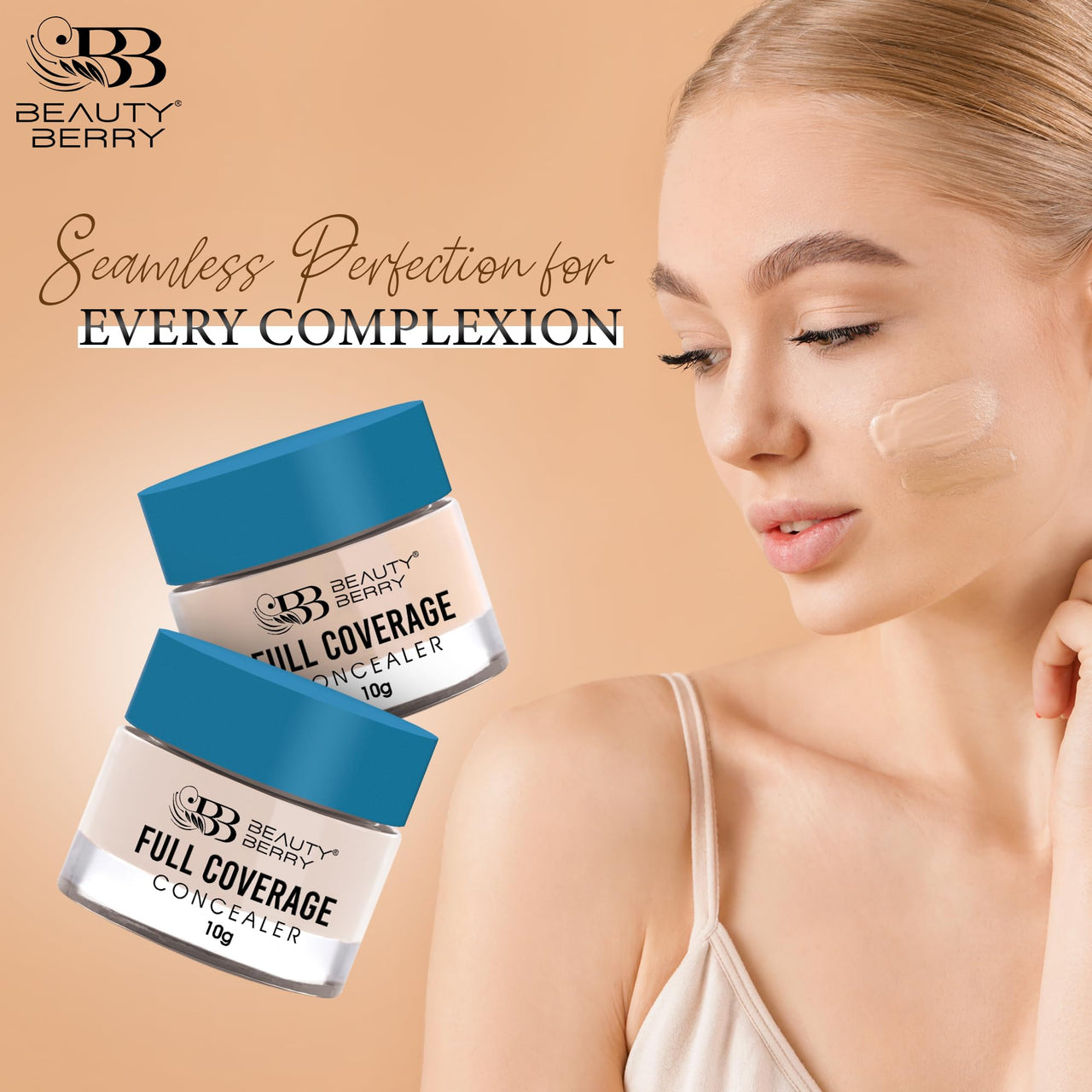 Beauty Berry Full Coverage Concealer - Classic Ivory, 10g | Easy to Blend, Ultra Lightweight & Long Lasting Concealer | Creamy Texture, Highly Pigmented, Waterproof Concealer for Face Makeup