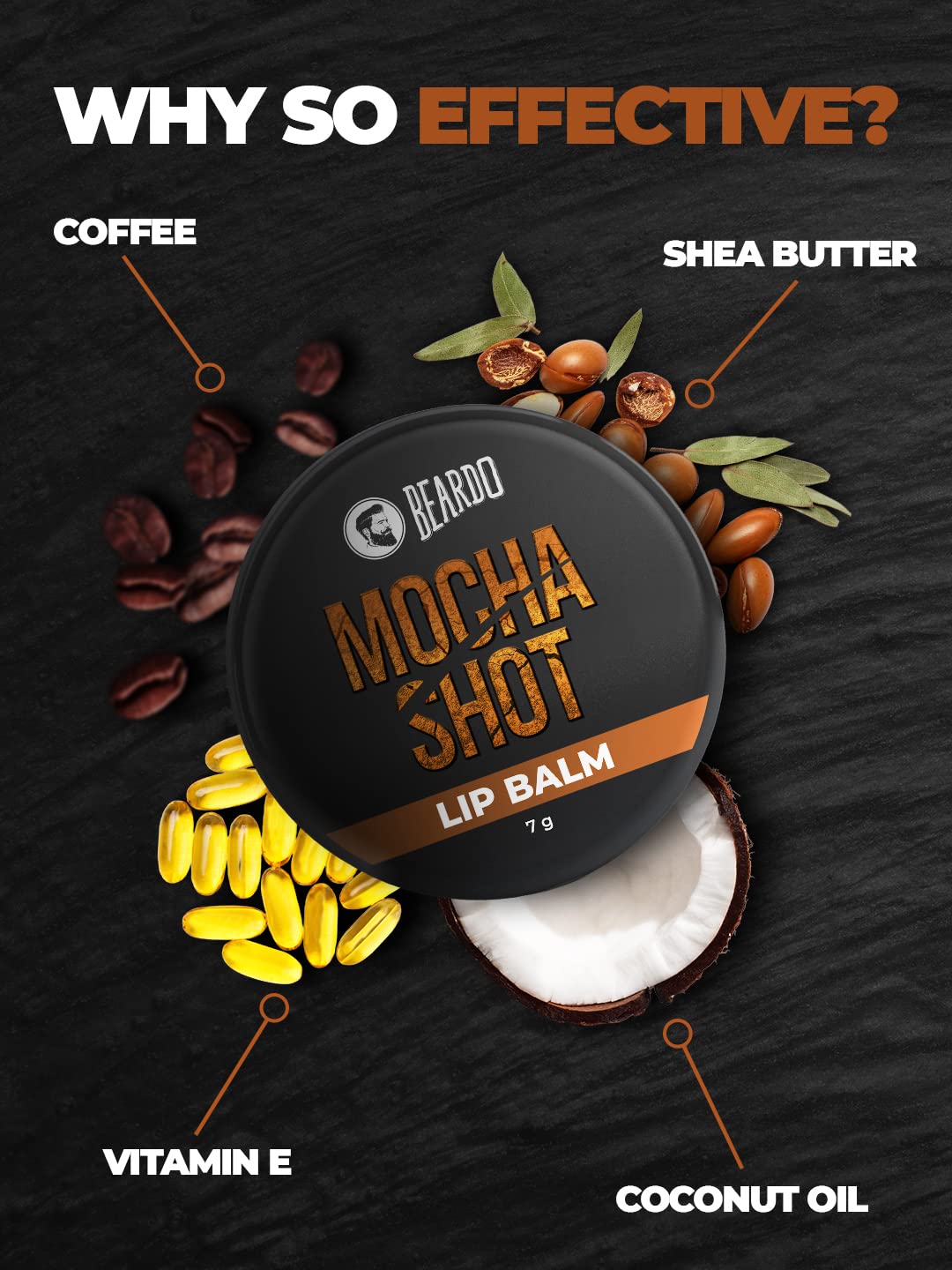 BEARDO Mocha Shot Lip Balm | Non Tinted Lip Balm For Men | For Soft Kissable Lips | Lip Care For Dry, Chapped & Cracked Lips | 7G, Brown