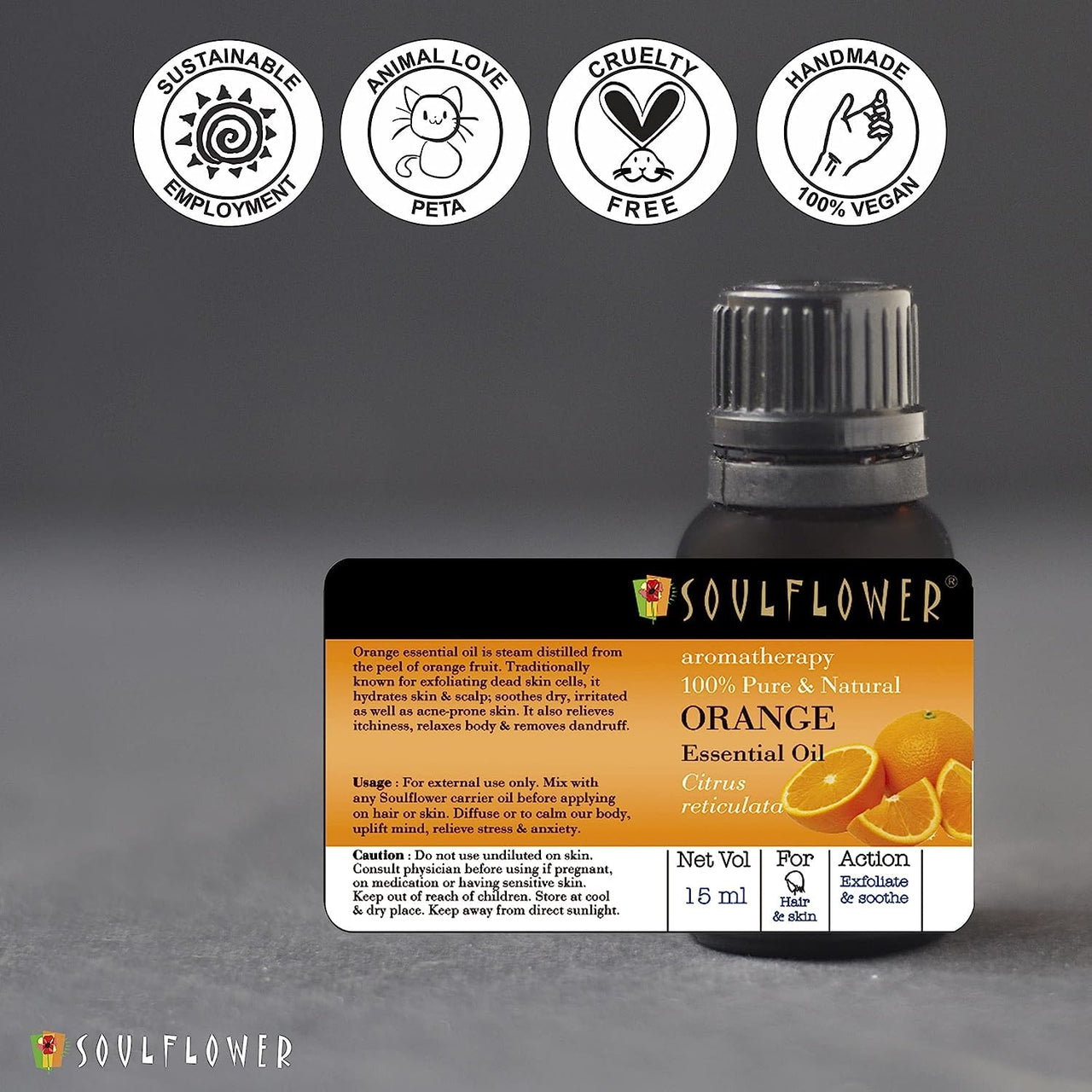 Soulflower Orange Essential Oil | Hydrates Dry Skin, Acne Prone Skin, Hair Nourishment |100% Organic, Pure, Natural & Undiluted, 15ml