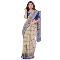 dB DESH BIDESH Women`s Traditional Bengal Tant Tri Leaf Woven Design Pure Handloom Cotton Saree Without Blouse Piece