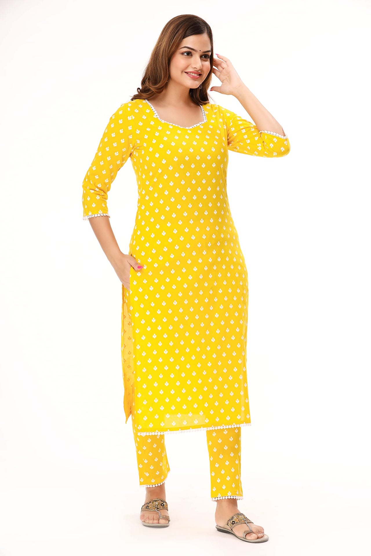 miss fame Women's  Cotton Straight Kurta with Pant and Dupatta