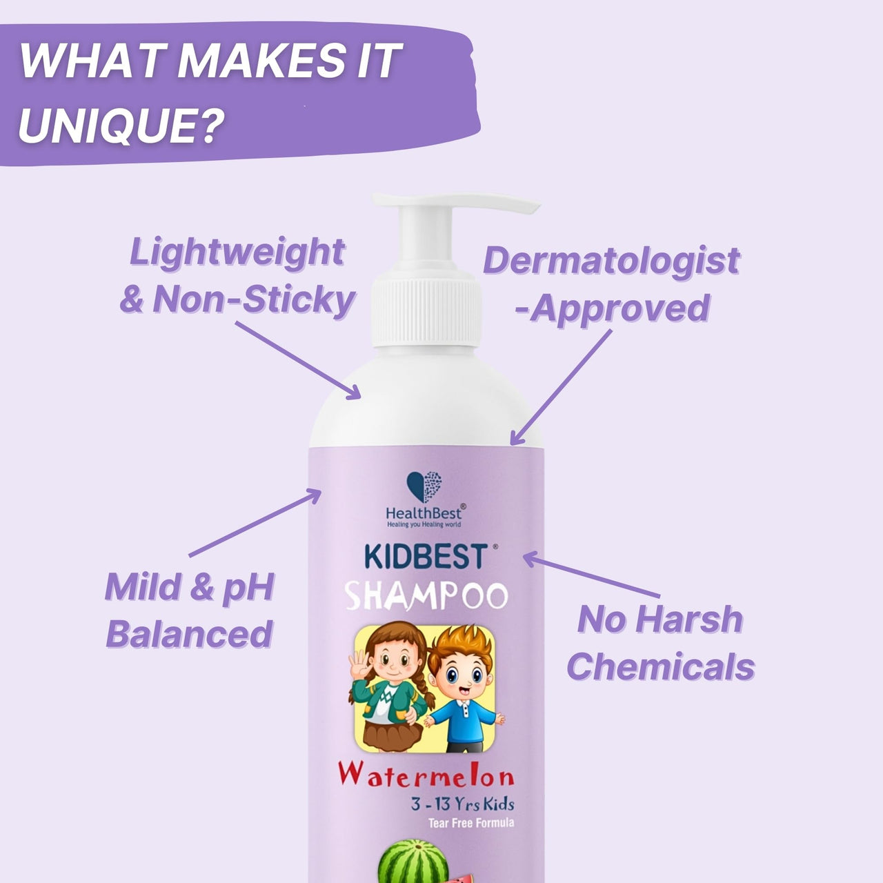 HealthBest Kidbest Hair SHAMPOO for Kids | Extra Nourishing | Dry & Damaged to normal Hair | Tear, Paraben, SLS free | 500ml