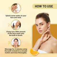 Elibliss Brightening Vitamin C Foaming Face Wash with Built-in Brush for Deep Cleansing | Enriched with Vitamin E & Licorice Extract | Helps Fade Dark Spots, Brighten Skin Tone & Smoothen Complexion