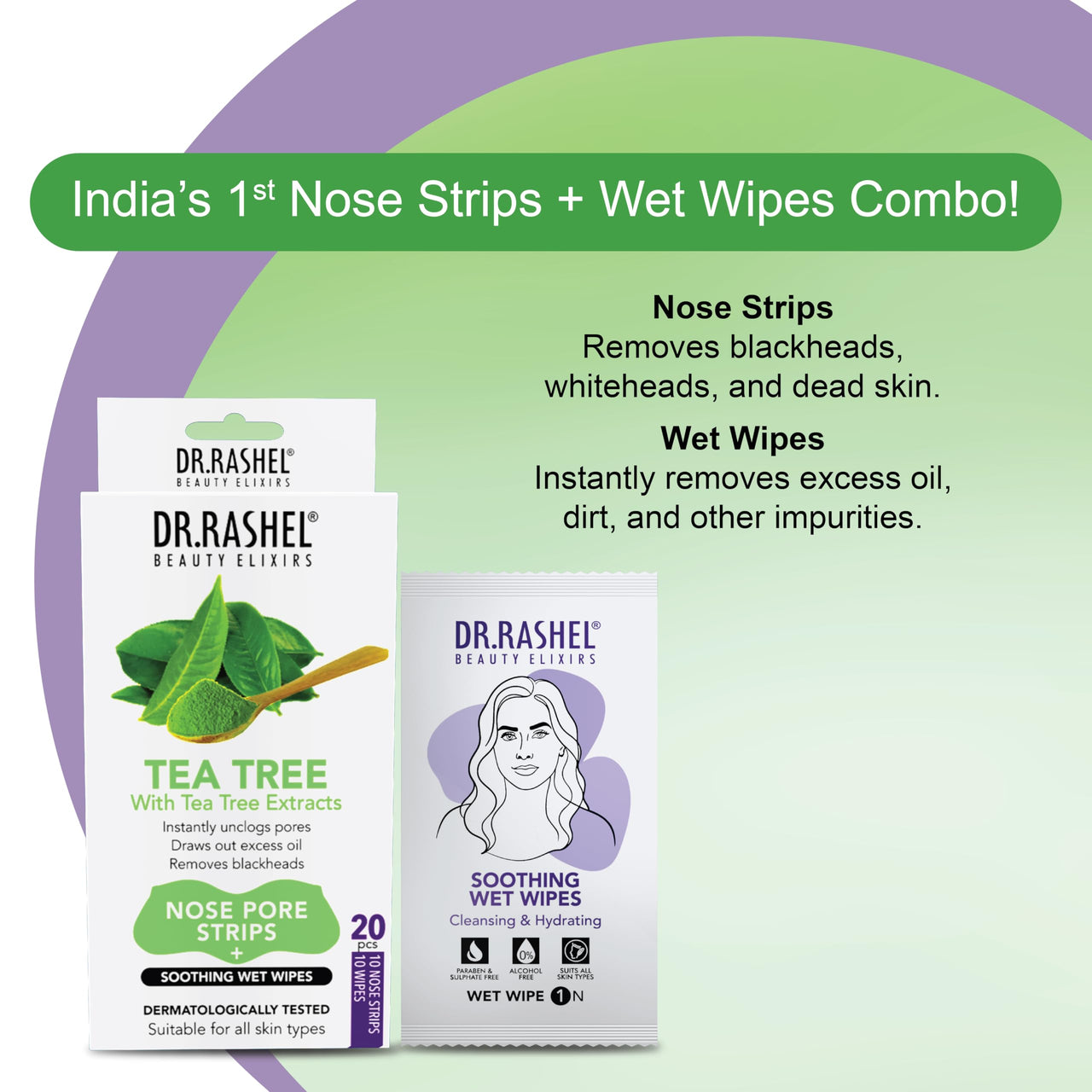 Tea Tree Nose Strips (Pack of 20) - 10 Pore Strips + 10 Wipes for Deep Cleansing & Blackhead Removal | Refreshing & Natural Tea Tree Oil Formula for Clearer Skin