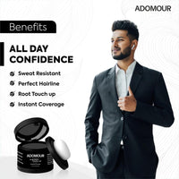 ADOMOUR Root Touchup Powder Black 4g | Covers Hairline, Grey Roots & Bald Spots Instantly | Sweat & Stain Resistant 24HR Formula | Long Lasting & Natural Finish | Cover Up Hair Powder for Men & Women