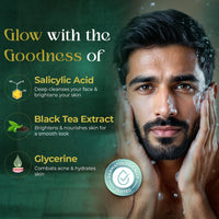 BOHEM Skin Brightening Face Wash for Men |100ml Pack of 2 | Anti Acne FaceWash for Glowing & Brightening Skin with 0.5% Salicylic Acid, Goodness of Black Tea Extract & Glycerine | All Skin Types