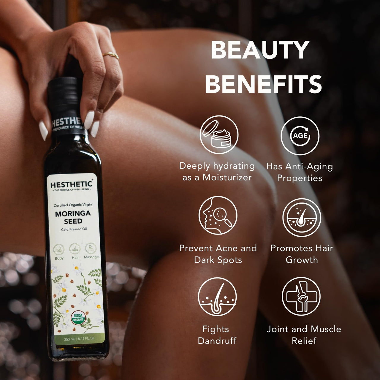 HESTHETIC Virgin Cold Pressed Moringa Seed Oil | 100% Pure & Natural - 100ml | Glass Bottle