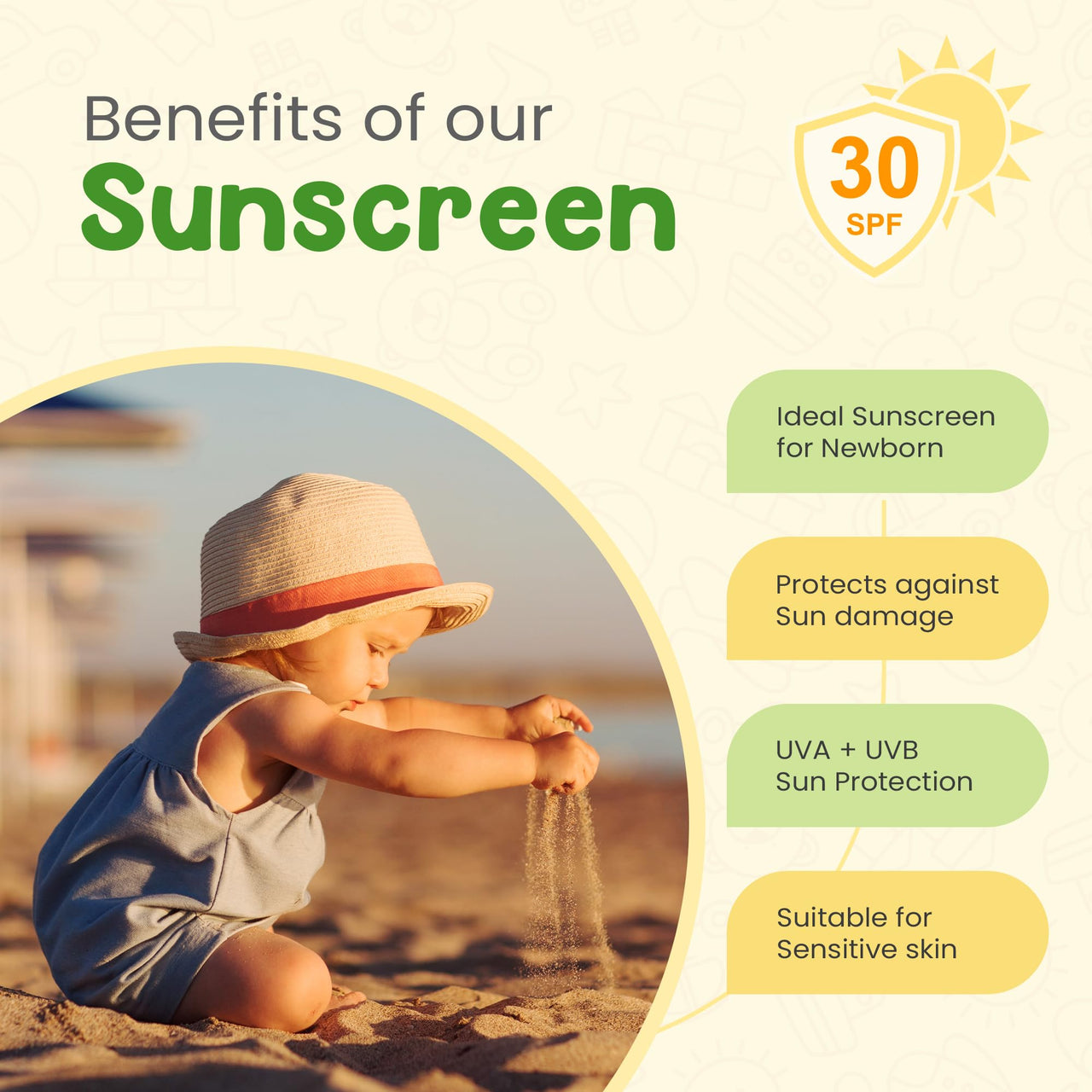 Mother Sparsh Natural Baby Sunscreen Lotion-100ml with SPF 30+ For UVA & UVB Protection | Plant derived 95% Bio Based Ingredients