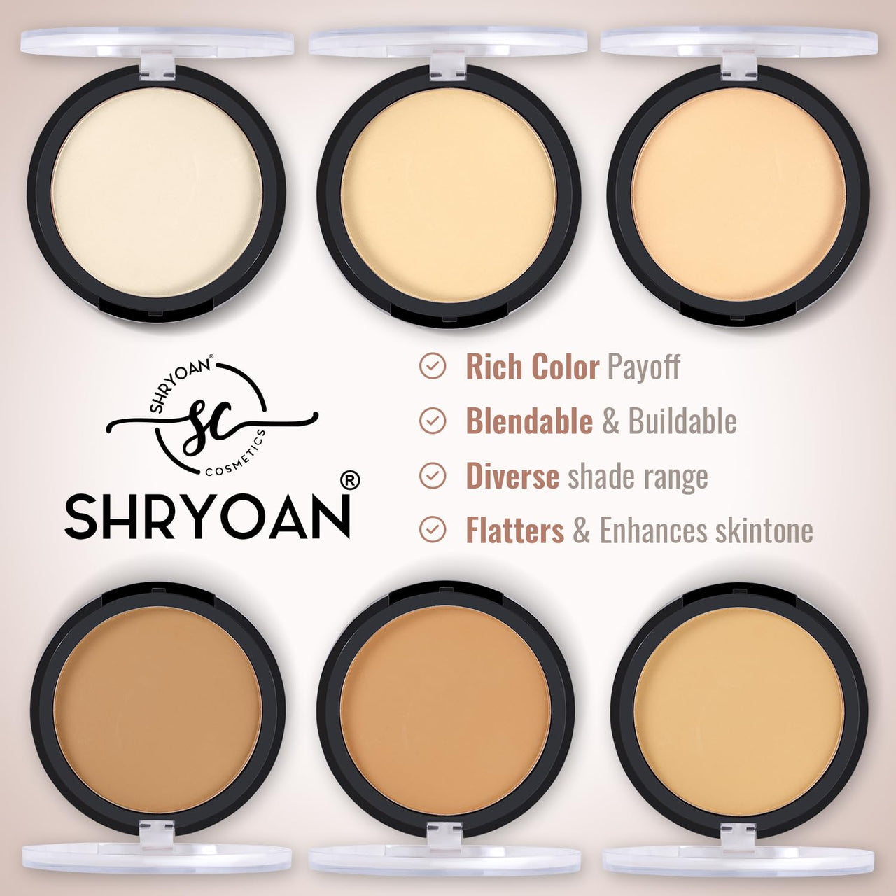 Shryoan Infinite Waterproof Compact Powder| Hides Imperfections, Blends Effectively, Matte Finish and Pressed Powder for All Skin Types (16g) (Rose Silk)