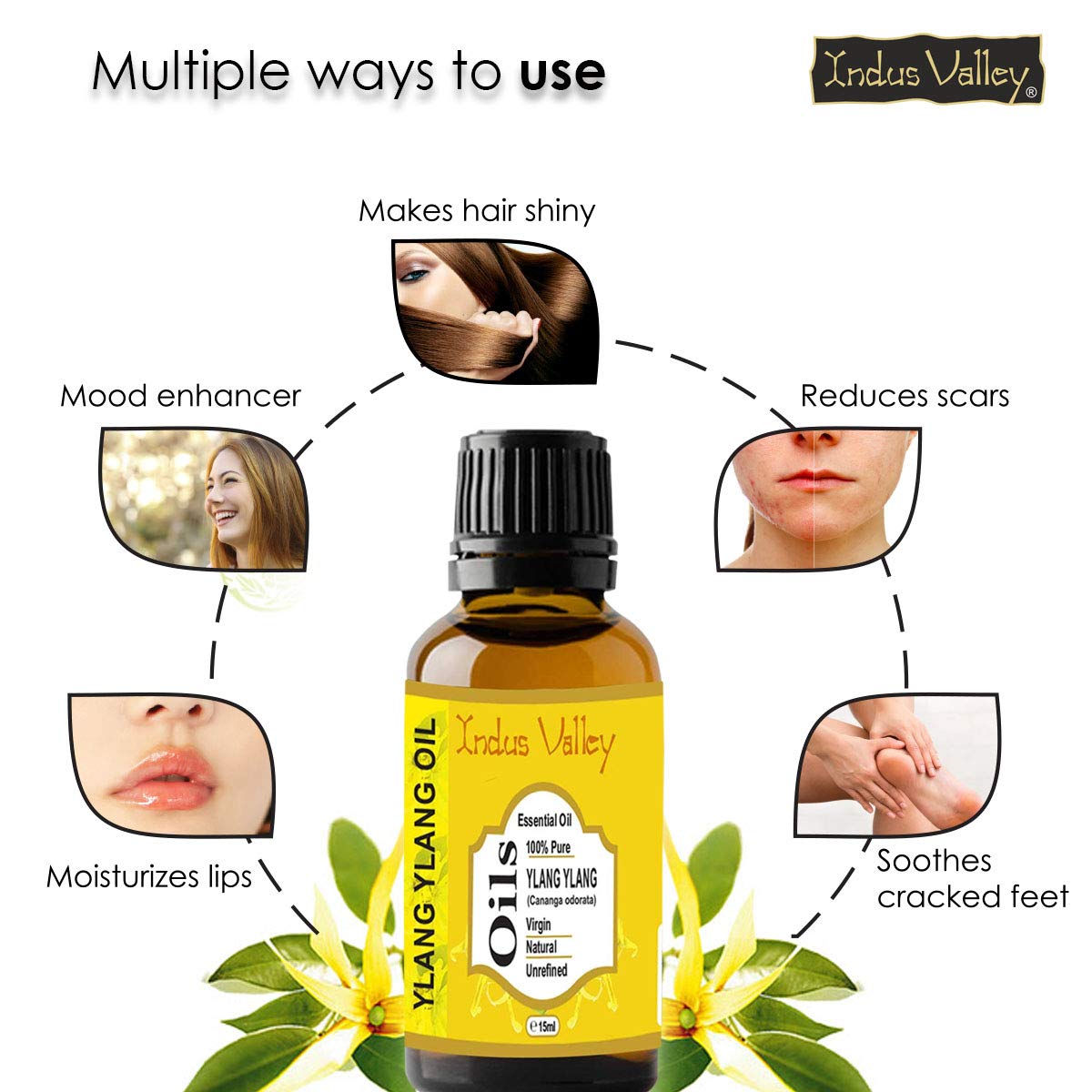 Indus Valley 100% Pure Natural & Organic, Undiluted ylang ylang Essential Oil with Glass Dropper for Skin, Hair Care -15ml